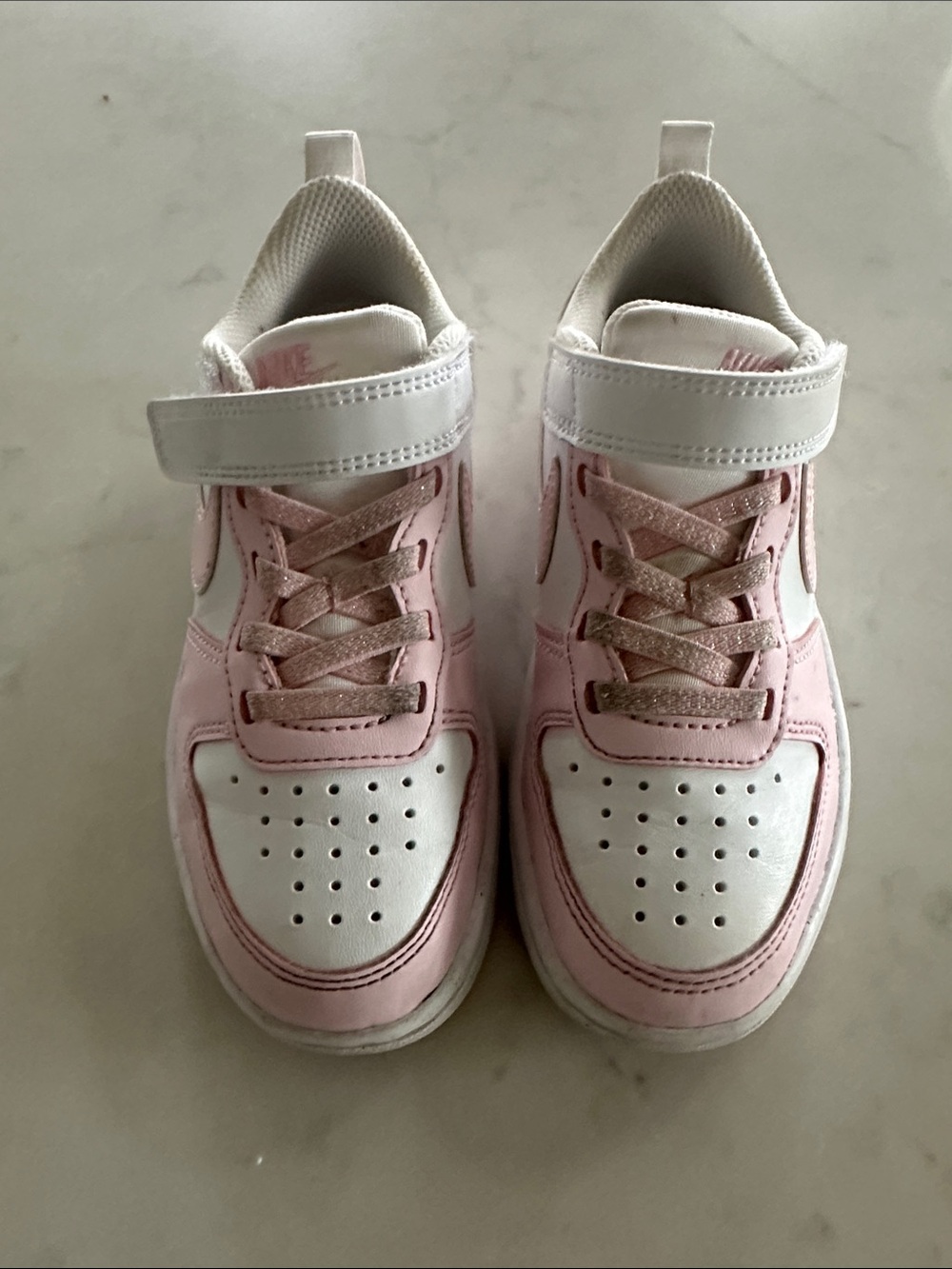 Nike Kids White & Light Pink Velcro Sneakers